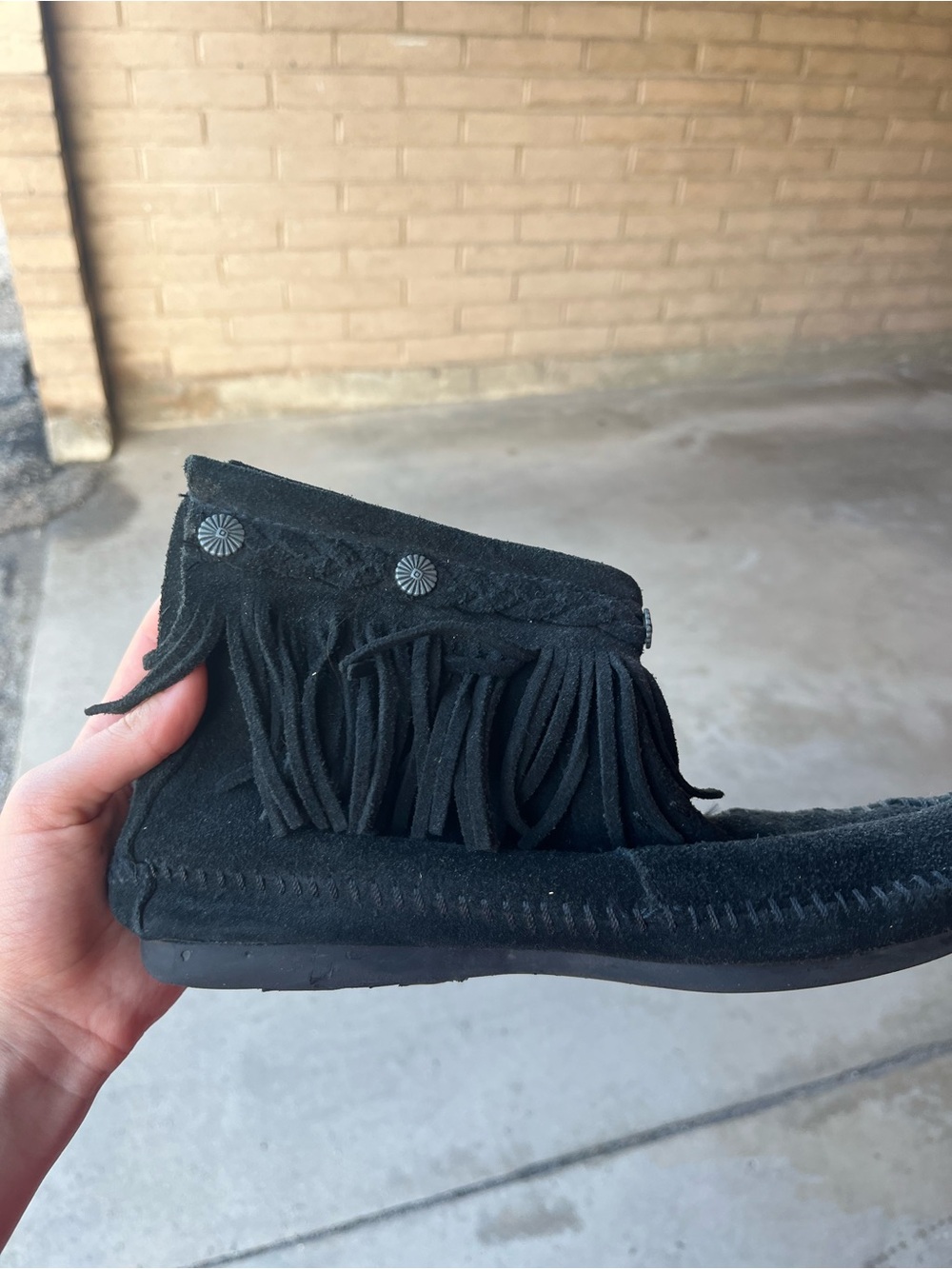Black Suede Fringe Women's Moccasin Boot